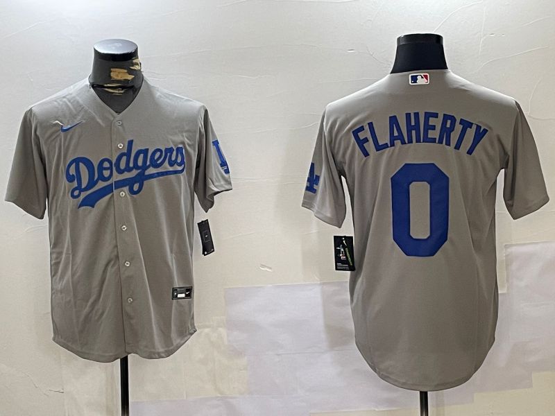 Men Los Angeles Dodgers #0 Flaherty Grey Game 2024 Nike MLB Jersey style 1120